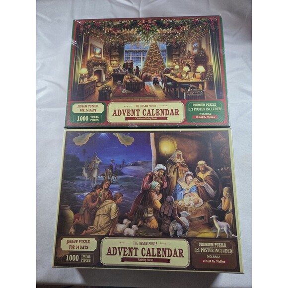 Jigsaw Puzzle Advent Calender Nativity Christmas 2 Pack Puzzle 1000 Pieces Each - Picture 1 of 1